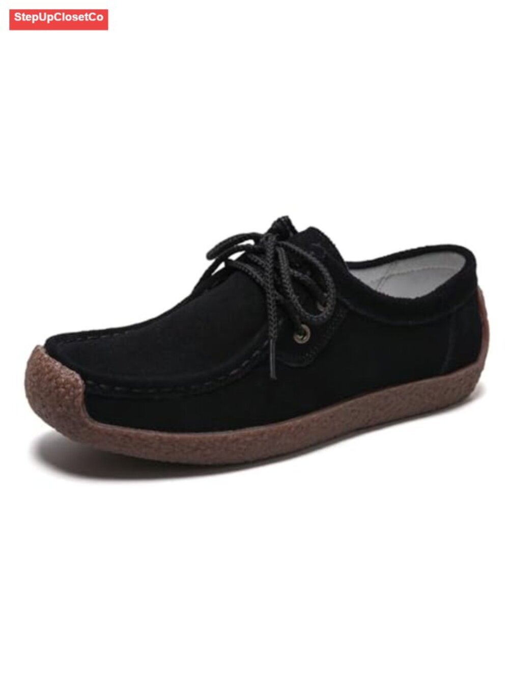 Women's Suede Lace Up Oxfords Driving Loafers Casual Comfort Square Toe Flat